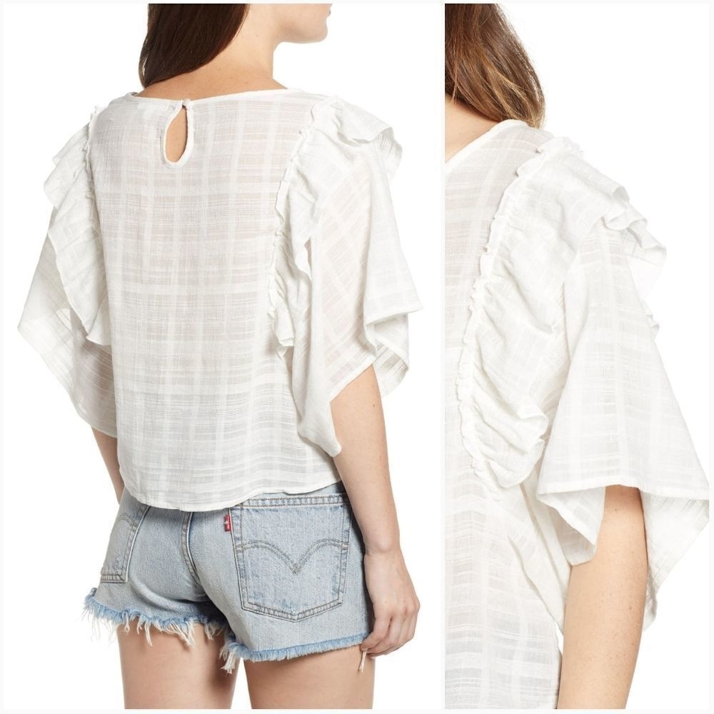 BP Flutter Sleeve Plaid Top Size Medium - Picture 8 of 8